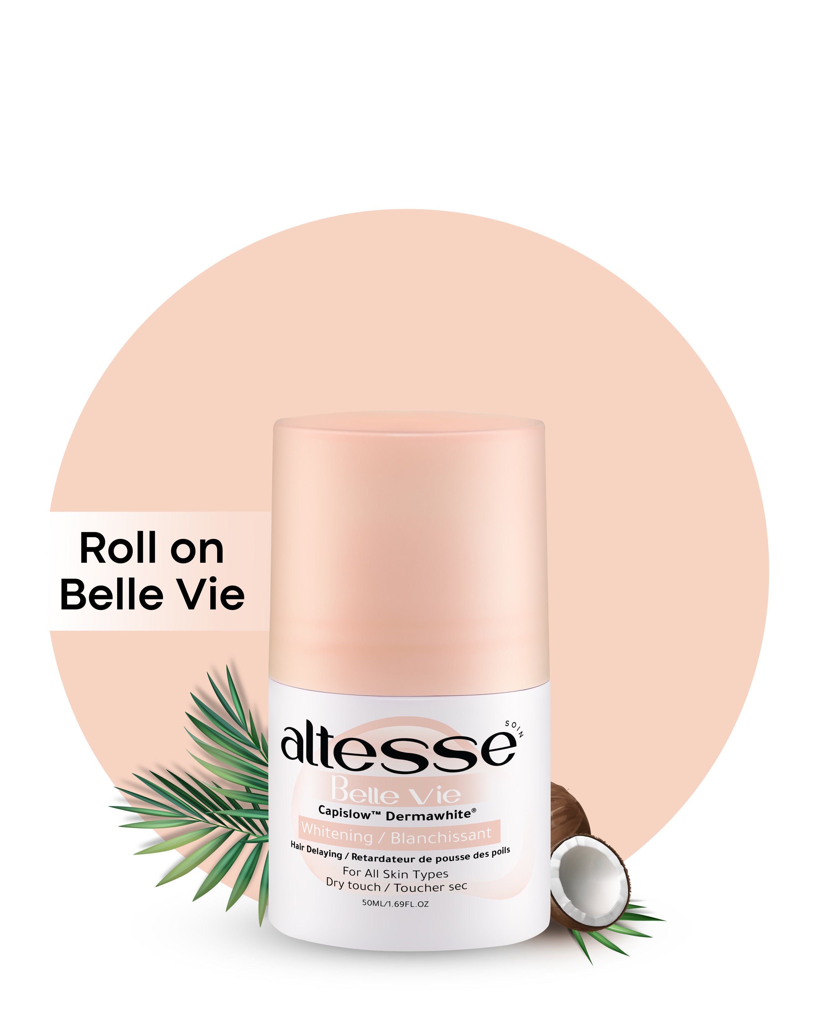 Whitening and Hair Delaying Roll-On Deodorant Belle vie 50Ml (Coconut and Oud scent)