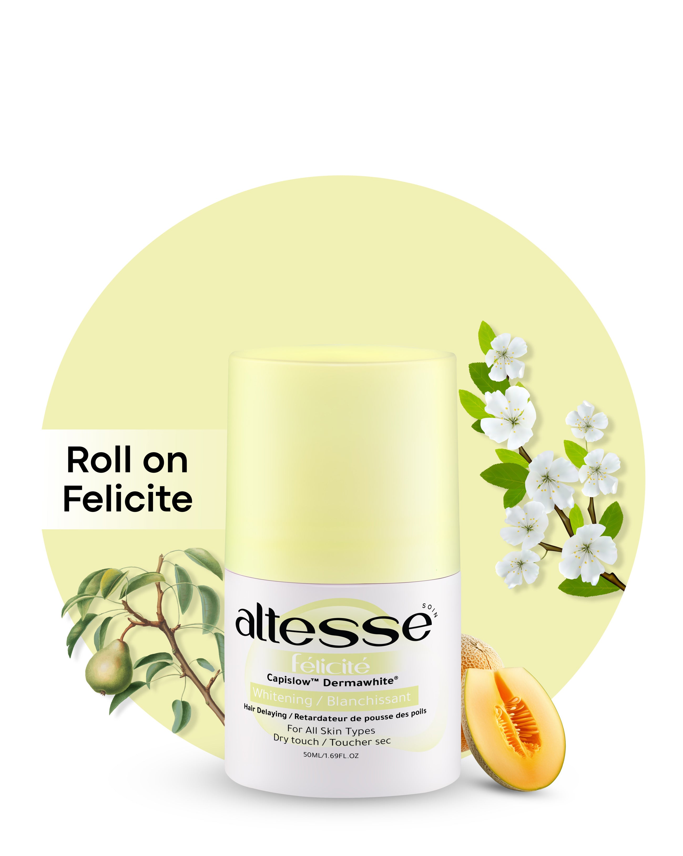 Whitening and Hair Delaying Roll-On Deodorant Félicité 50Ml (Pears and Cantaloupe Scent)